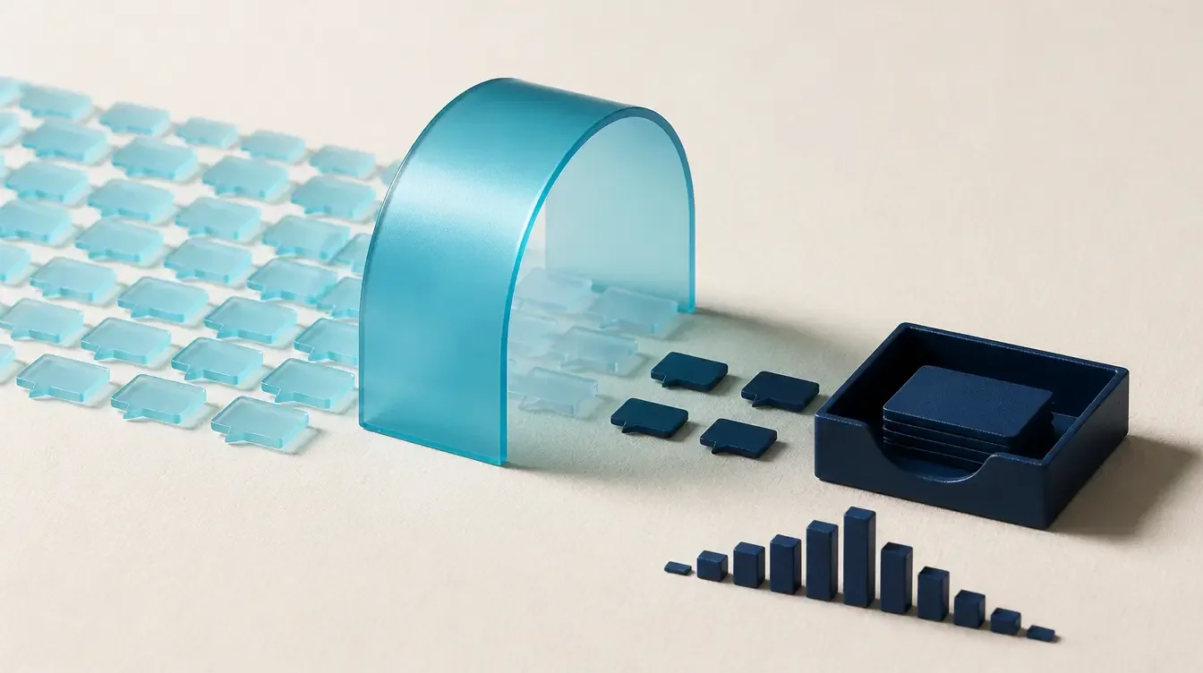 A broad flow of customer messages passes through automation, leaving a smaller queue of cases for human handling with a peak-hour workload motif
