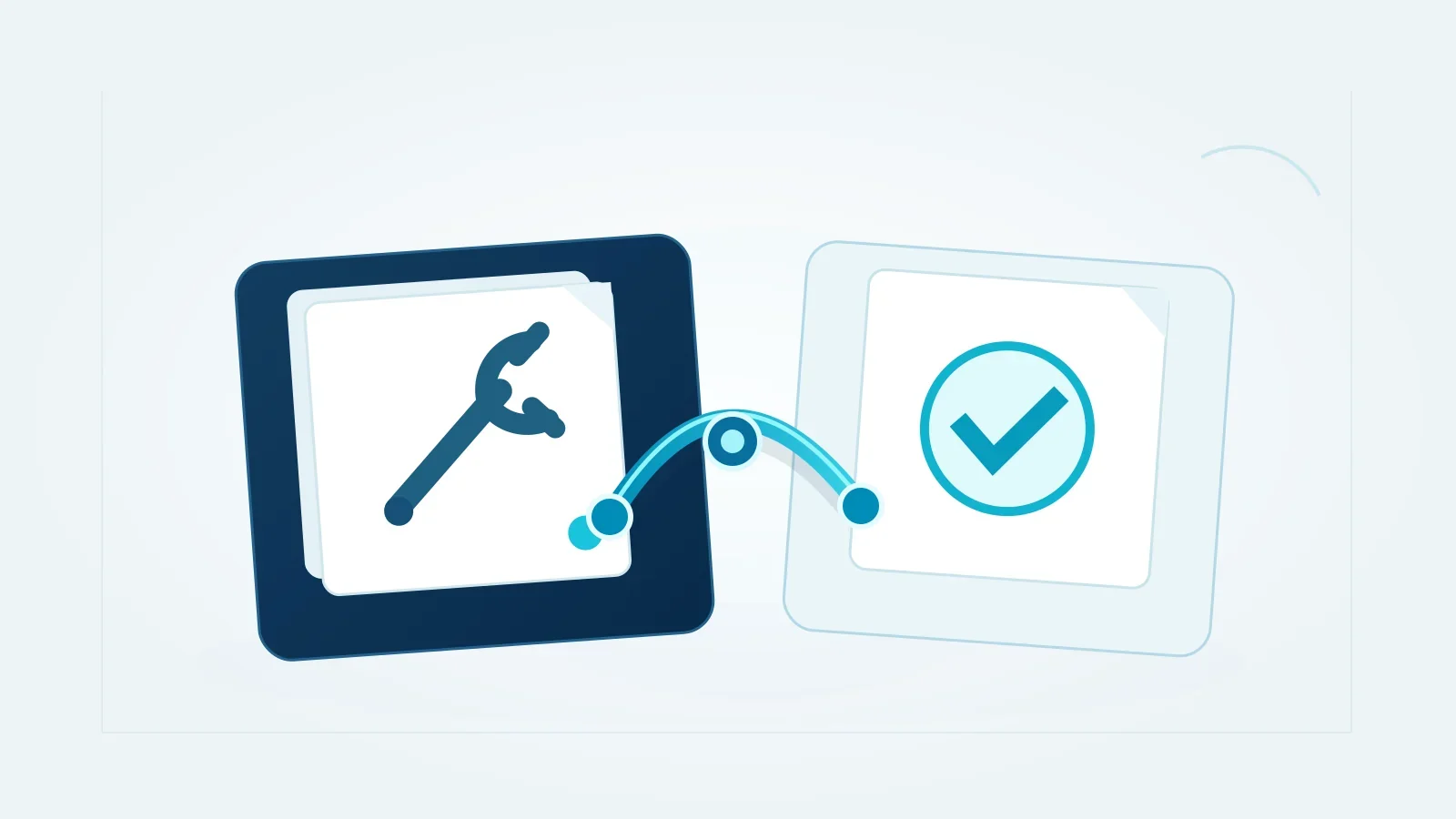 A maintenance folder connects to a contract renewal folder through a cyan handoff path, symbolizing ownership between service and sales