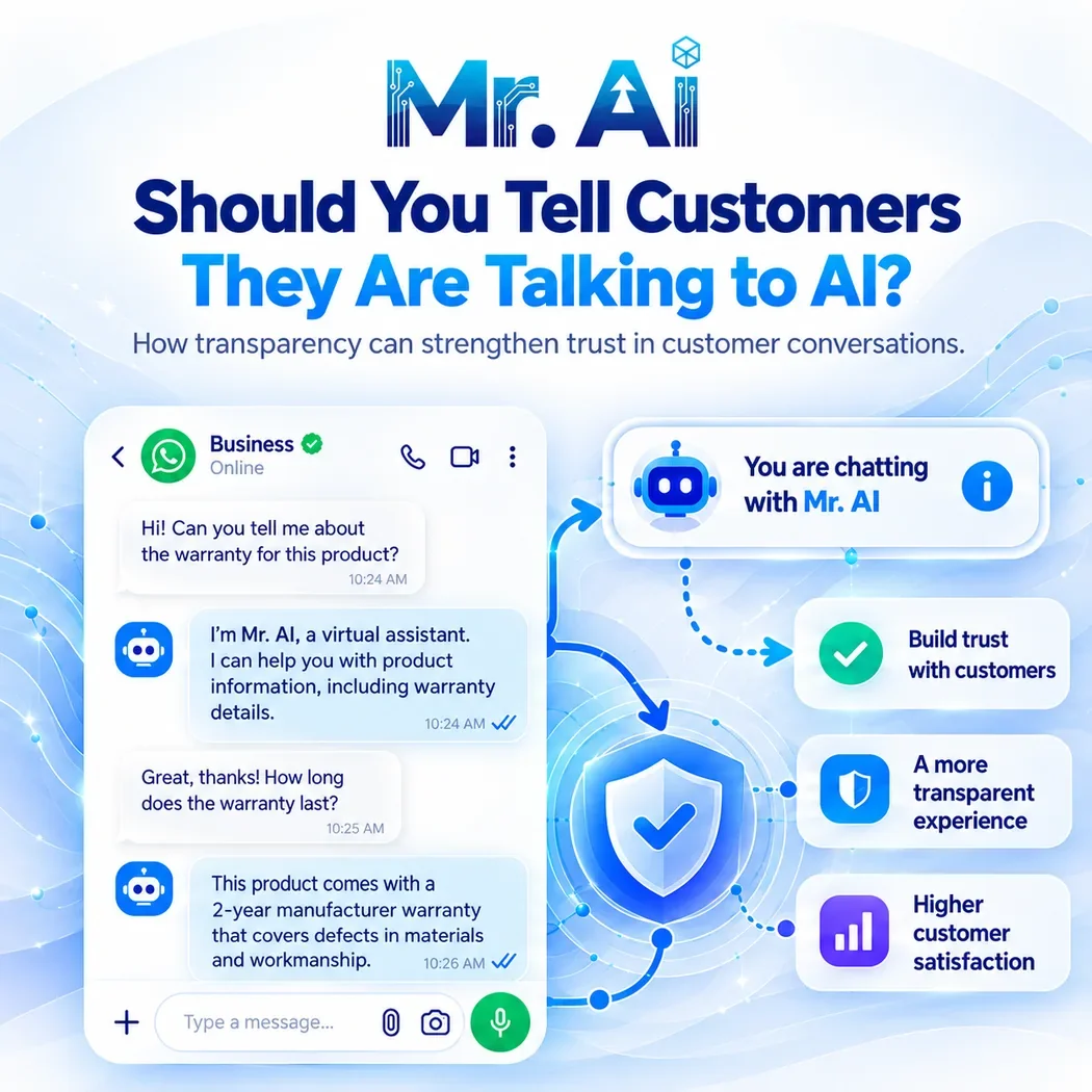 A sample conversation illustrating how to disclose that a customer is chatting with an AI assistant.