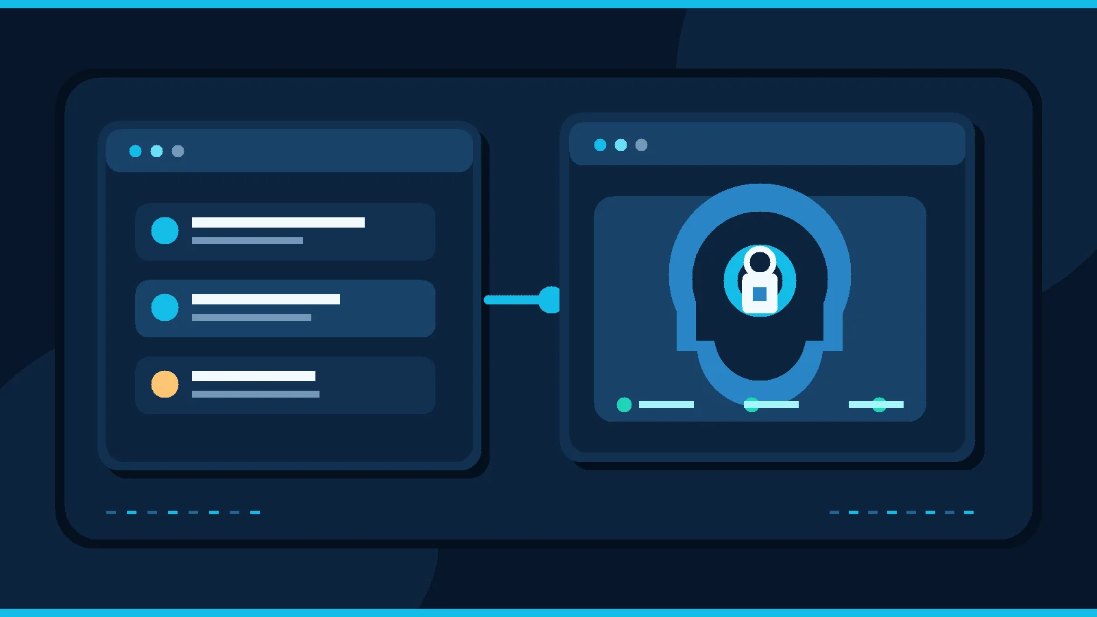 Conceptual illustration of customer conversations, access controls and security checks before buying an AI assistant