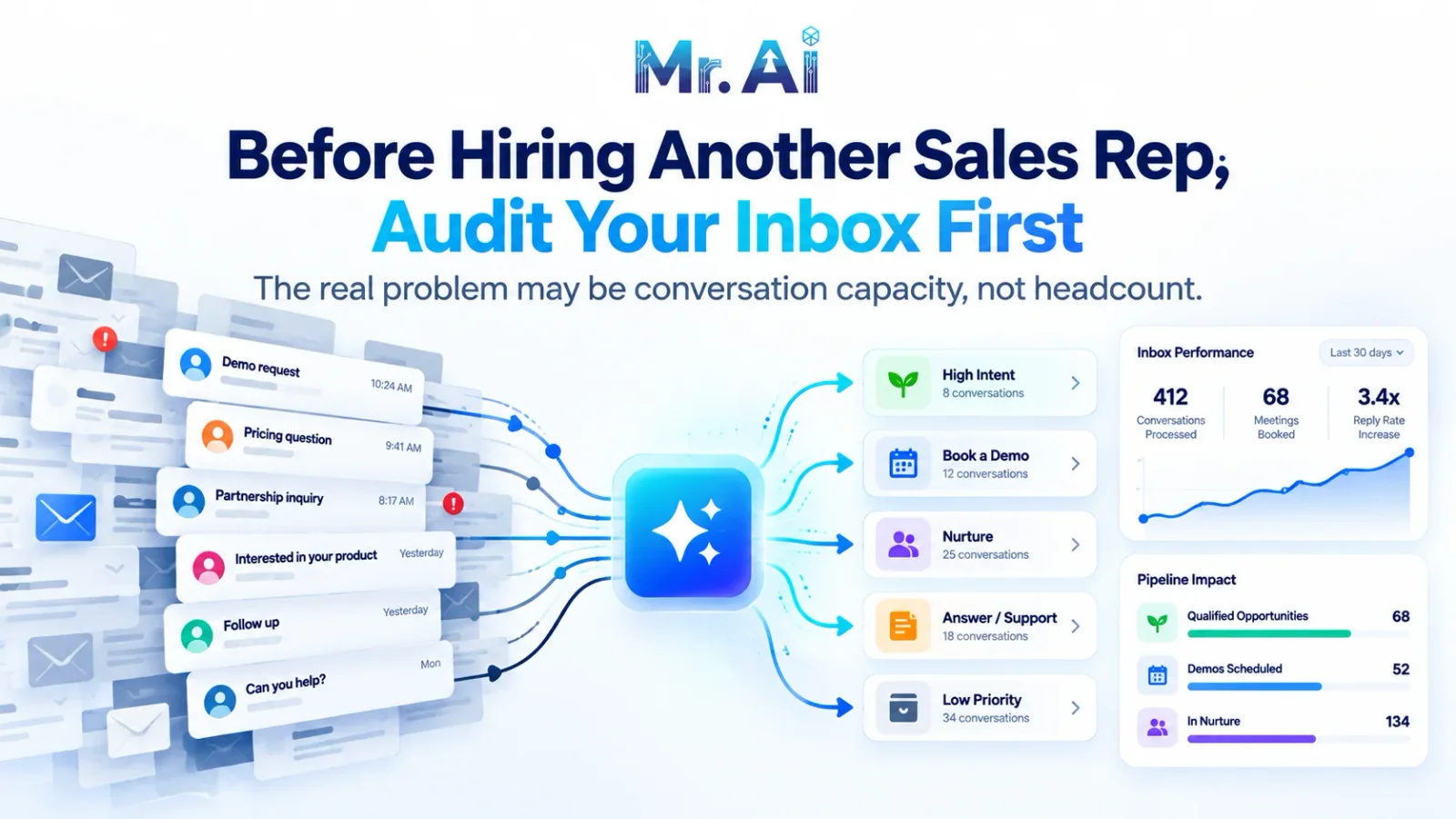 Illustrative audit of a busy sales inbox before hiring another sales representative.