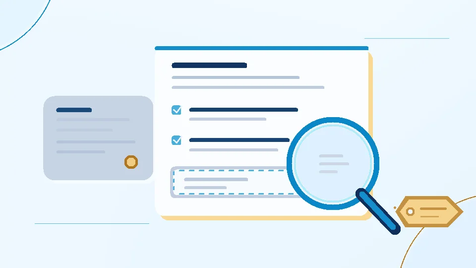 Editorial illustration of an incomplete service request being reviewed against a scope of work before quoting