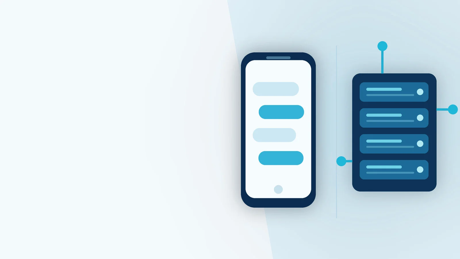 توضيح مرئي يقارن تطبيق واتساب للأعمال على هاتف واحد بمنصة رسائل متصلة بوحدات تشغيل متعددة.